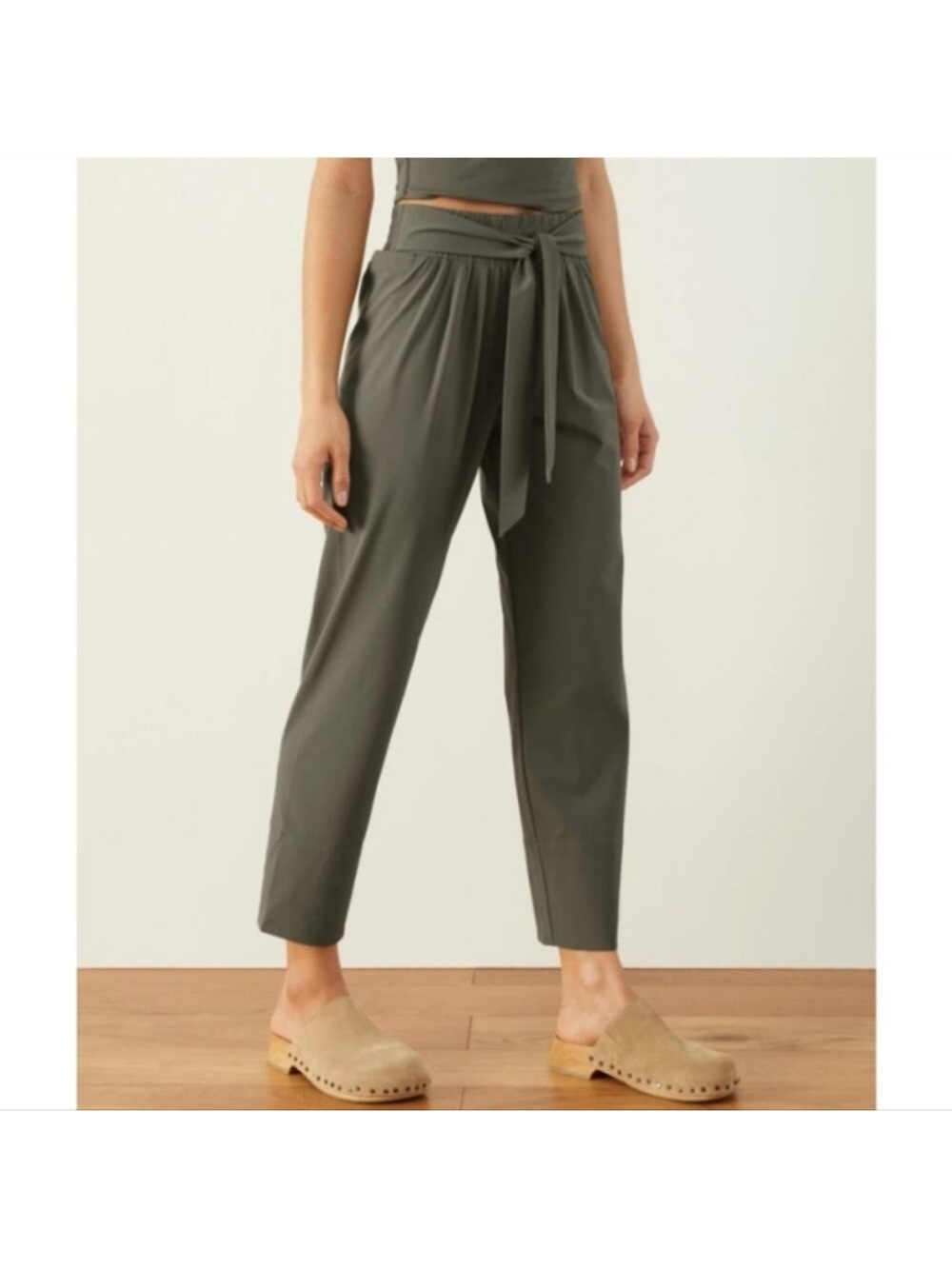 ADAY Olive High-Rise Tie-Waist Cropped Pants